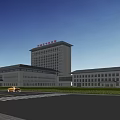 Modern Linhai City Hospital Building Exterior With Greenery Trees Road Vehicles And Pedestrians