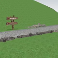 Winding Stone Paved Path With Wooden Pavilion Stone Walls And Grassland