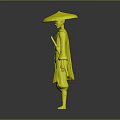 Katana Sword Weapon For Traditional Warrior In Blue Robe And Straw Hat