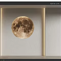 Modern Interior Decor With Large Moon Wall Art And Warm Lighting 3d model