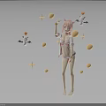 Pink Haired Female Character Surrounded By Small Winged Creatures Yellow Spheres And Star Shapes