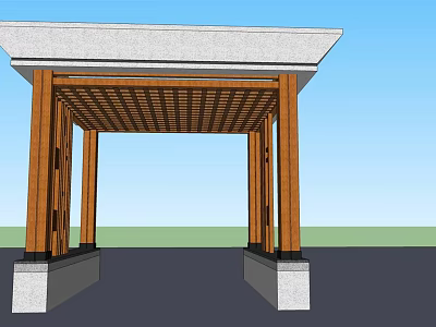 Traditional Wooden Pavilion With Carved Columns Stone Base And Lattice Roof 3d model