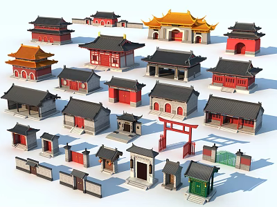 Chinese Ancient Architecture Models Showcasing Various Traditional Roofs And Structures 3d model