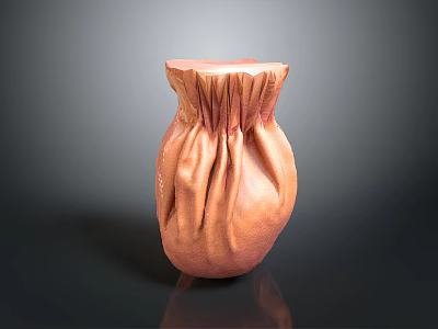 Brown Pleated Decorative Vase With Glossy Texture For Home Decor On Dark Surface 3d model