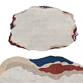 Unique Shaped Decorative Area Rug With Beige Base Irregular Red Blue Edges And Layered Patterns 3d model