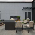 Roof Garden with Outdoor Dining Table Chairs Kitchen Counter Wooden Deck and Lush Plants