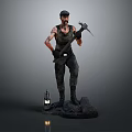Bearded Miner Character In Vest Holding Pickaxe With Mining Lamp On Stone Base