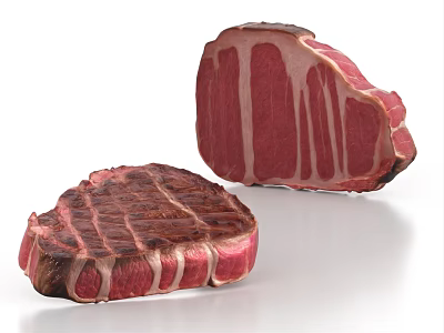 Raw and Grilled Beef Steak With Marbled Texture And Charred Surface 3d model