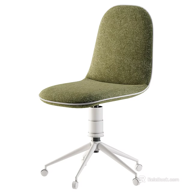 Green Upholstered Office Chair With Modern Design White Base And Swivel Wheels 3d model 