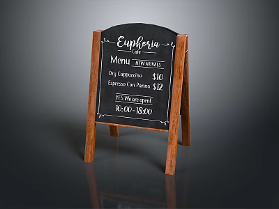 Restaurant Building Exterior Wooden Menu Board Displaying Prices And Contact Information 3d model