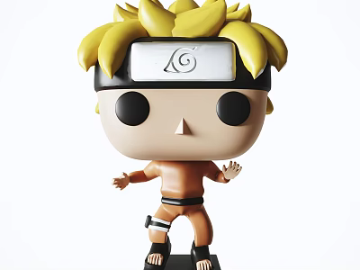 Anime Character Doll With Blonde Hair Headband Black Round Eyes Brown Outfit And Wrist Guards 3d model