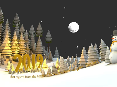 Botanical Painting With Snowy Trees Moon And Stars In Night Landscape 3d model