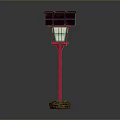 Traditional Japanese Lantern Design With Purple Roof Green Pane Windows And Red Pole