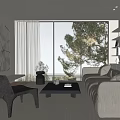 Modern Living Room Interior Design With Large Windows Natural View Beige Sofa Bookshelves And Rug