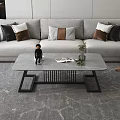 Modern Minimalist Living Room Coffee Table With Gray Tabletop Black Metal Frame And Green Plant