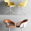 Modern Office Chairs with Yellow and Brown Leather Seats and Metal Bases