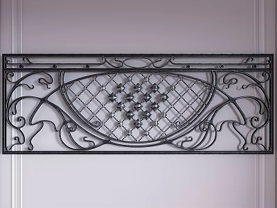 Artistic Wrought Iron Room Partition With Ornate Scroll Patterns And Lattice Grid Design 3d model