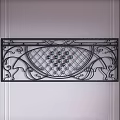 Artistic Wrought Iron Room Partition With Ornate Scroll Patterns And Lattice Grid Design