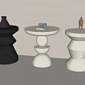 Modern Layered Geometric Side Tables in Black and Beige Displaying Decorative Objects 3d model