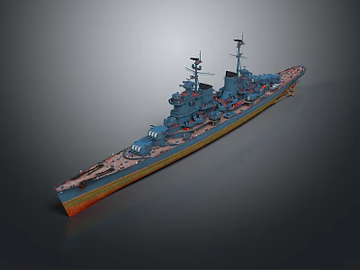Realistic Naval Battleship Scale Model with Turrets Antennas and Deck Details 3d model