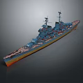 Realistic Naval Battleship Scale Model with Turrets Antennas and Deck Details