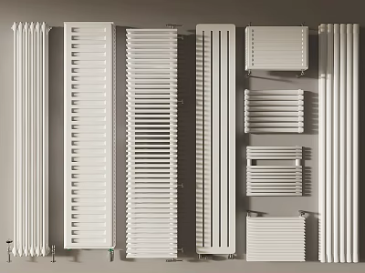 White Wall Mounted Radiators With Various Modern Designs For Home Heating 3d model