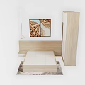 Modern Minimalist Bedroom Interior With Platform Bed Wall Art Hanging Lamp And Wardrobe