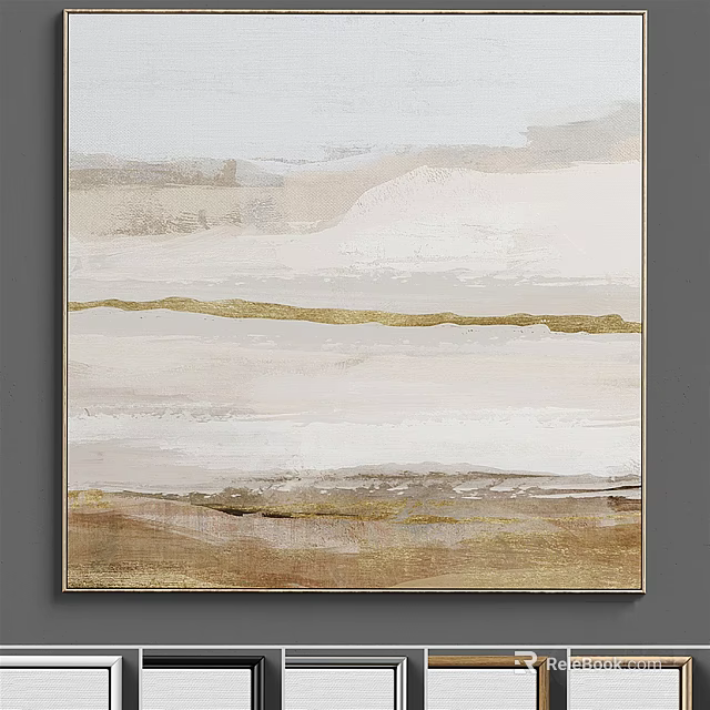 Modern Abstract Canvas Painting With Beige White Gold Brown Textured Tones 3d model 