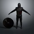 Medieval Shield With Armored Figure In Black Checkerboard Armor And Gear