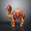 Ornamental Camel Figurine with Detailed Carved Patterns and Colorful Hump Accents