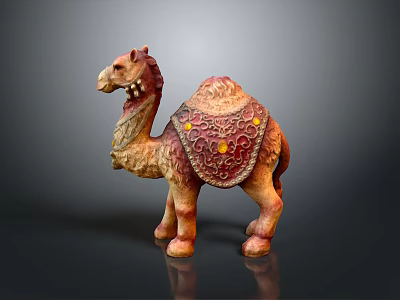Ornamental Camel Figurine with Detailed Carved Patterns and Colorful Hump Accents 3d model