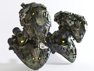 Futuristic Weapon With Camouflage Design Detailed Mechanical Structure And Yellow Lights 3d model