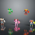 Multiple Robot Characters With Various Colors And Different Designs On Reflective Surfaces 3d model