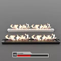 Modern Long Fireplaces Featuring Burning Flames and Black Silver Bases Design 3d model