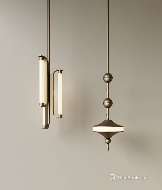 Modern Brass Pendant Lights With Spherical Design Elements And Geometric Shade Details 3d model 