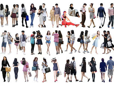 Diverse Group of People in Various Casual Outfits with Different Poses 3d model