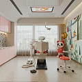 Pediatric Dental Clinic Interior With Pink Cabinets Treatment Chair And Murals