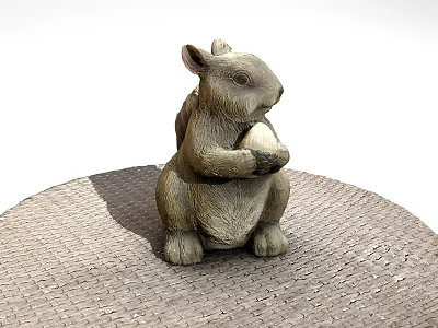 Reptile Statue Sitting On Woven Mat Holding Small Round Ball Figurine 3d model
