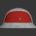 Red And Silver Metallic Helmet With Riveted Brim And Reflective Surface 3d model