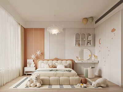 Cozy Kids Bedroom With Soft Bed Plush Toys And Decorations 3d model