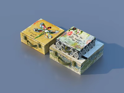 Colorful Decorative Storage Boxes With Floral Dragonfly Design And Handles For Household Use 3d model