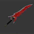Red Fantasy Sword with Intricate Patterns Shiny Metallic Blade and Black Handle