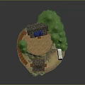 Wooden House With Solar Panels Surrounded By Trees Gazebo RV And Rocky Ground