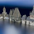 Ancient Architecture Complex With Stone Towers Spires Pointed Roofs And Arched Windows 3d model