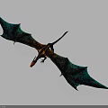 Mythical Dragon Character 3D Model With Large Teal And Orange Wings In Flight Pose
