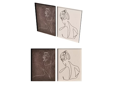 Minimalist Line Art Wall Prints With Female Silhouette On Dark And Light Backgrounds 3d model