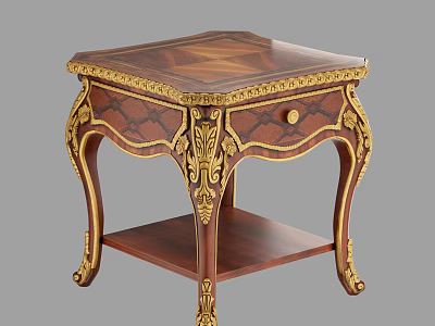 Classic Wooden Side Table With Gold Accents Carved Details Drawer And Lower Shelf 3d model