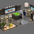 Real Estate Exhibition Hall With Model Display Tables Chairs And Decorations