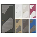 Modern Contemporary Swing Doors With Black White Gray Geometric Patterns And Golden Handles Wooden Panels