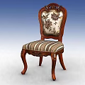 Tech Exhibition Hall Displaying Classic Wooden Chair With Carved Backrest And Striped Cushion